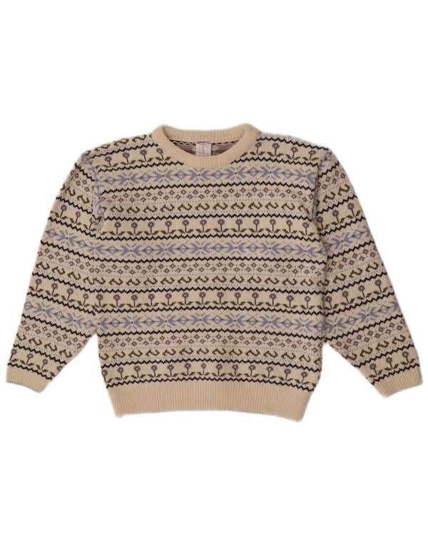 Topshop Dame Boat Neck Jumper Sweater UK 12 Medium Off White Fair Isle