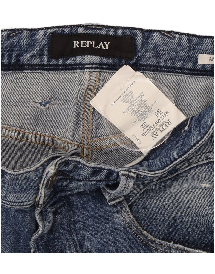 REPLAY Womens Anbass Distressed Slim Jeans W32 L32 Blue Cotton