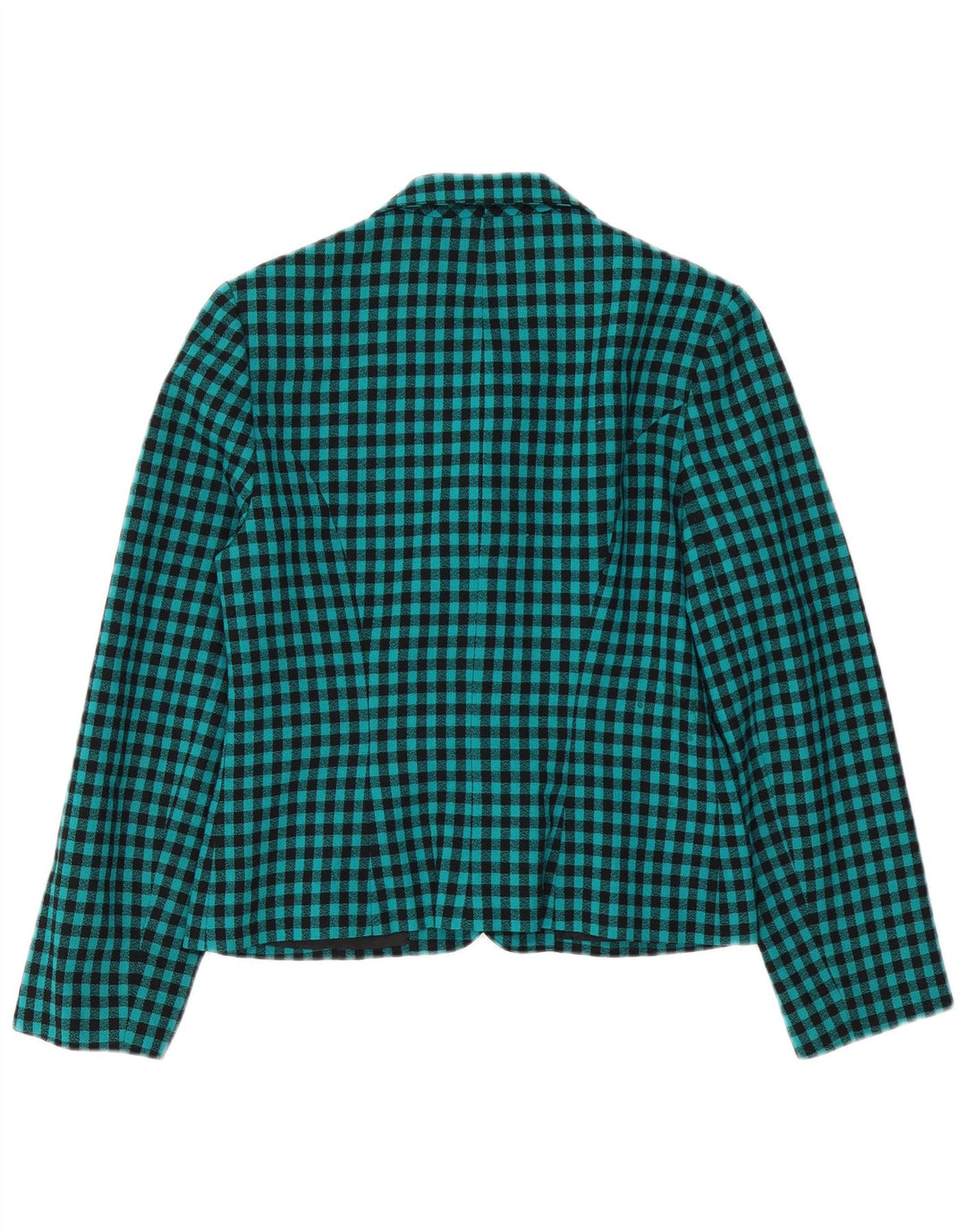 VINTAGE Dame 7 knapper Blazer Jacket UK 12 Medium Green Gingham Wool