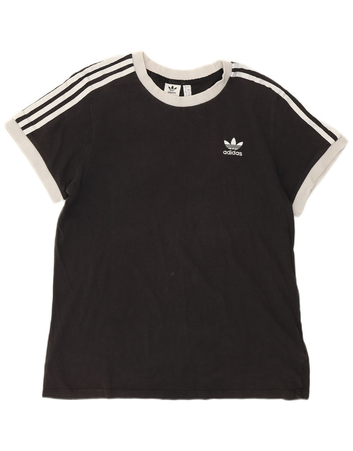 ADIDAS Grafisk T-shirt top til kvinder UK 12 Medium Sort bomuld