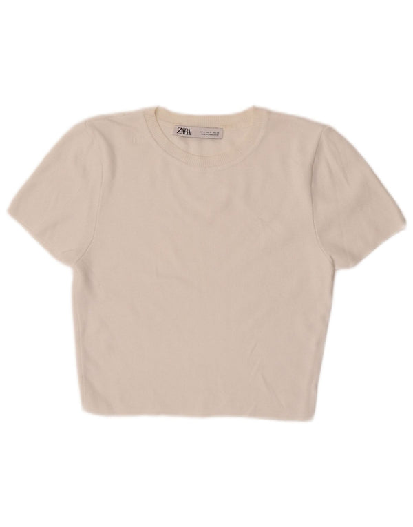 Zara Womens Short Sleeve Boat Neck Jumper Sweater UK 12 Medium White