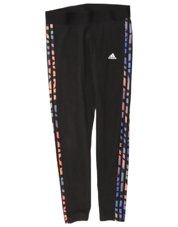 Adidas Womens Graphic Leggings UK 12/14 Medium Black Cotton