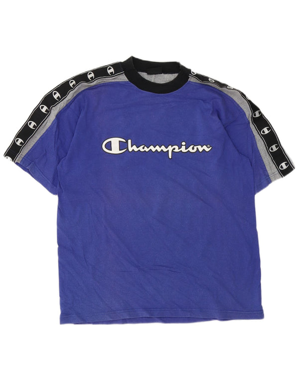 Champion Herre Grafisk T-Shirt Top Stor Blå Colourblock Bomuld