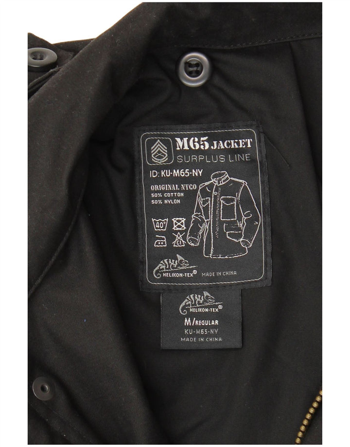 Vintage Herre Regular Fit Military Jacket UK 38 Medium Black Bomuld