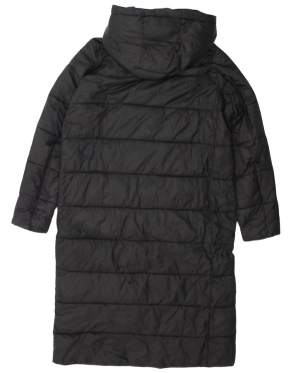 Zara Dame Hætte Polstret Frakke UK 14 Medium Sort Nylon