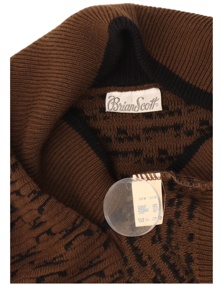 Brian Scott Herre Shawl Neck Jumper Sweater XL Brun Geometrisk Akryl