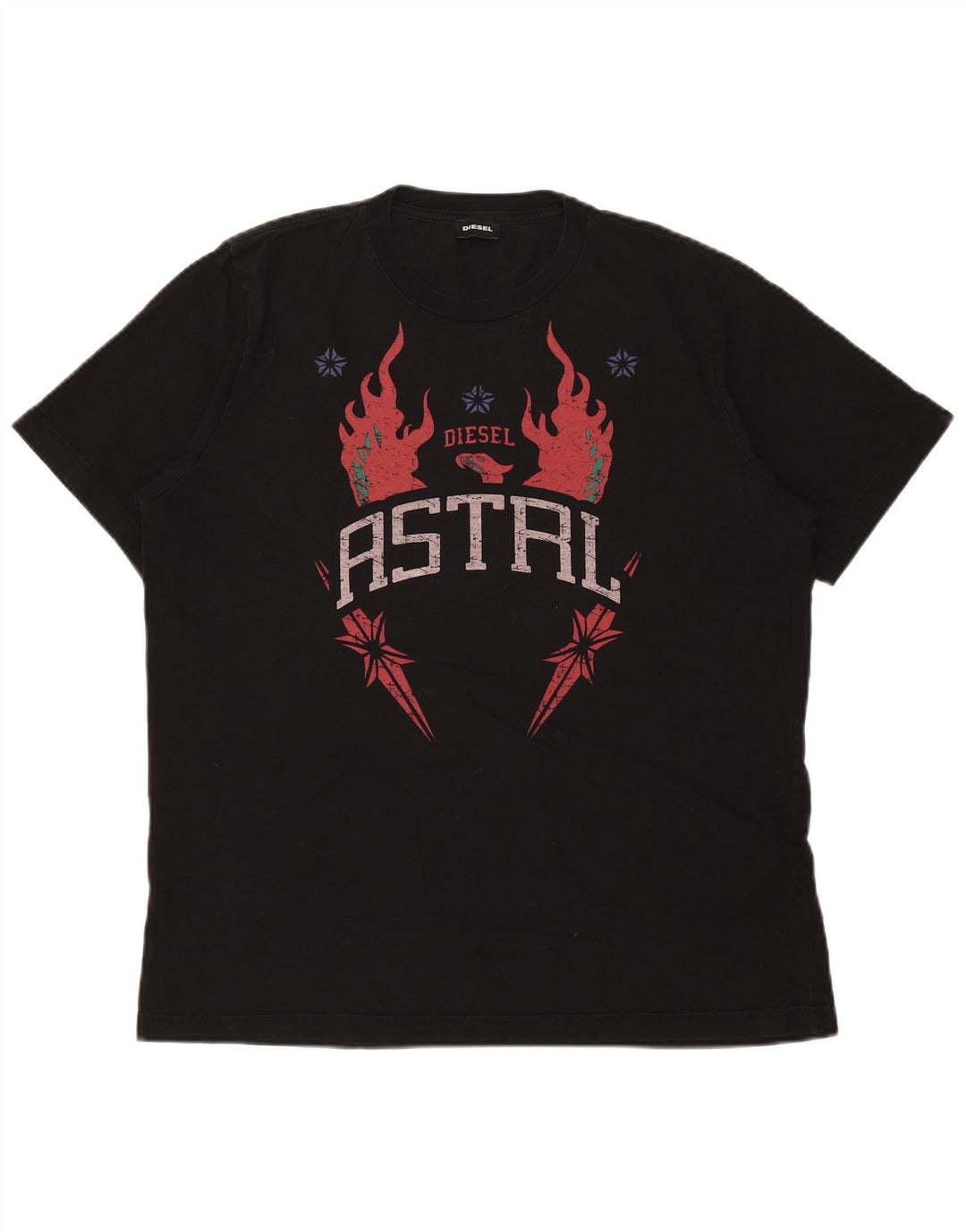 Diesel Herre Grafisk T-Shirt Top Stor Sort Bomuld