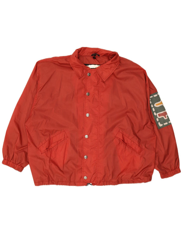 VINTAGE Grafisk regnjakke til mænd UK 44 2XL Rød Nylon