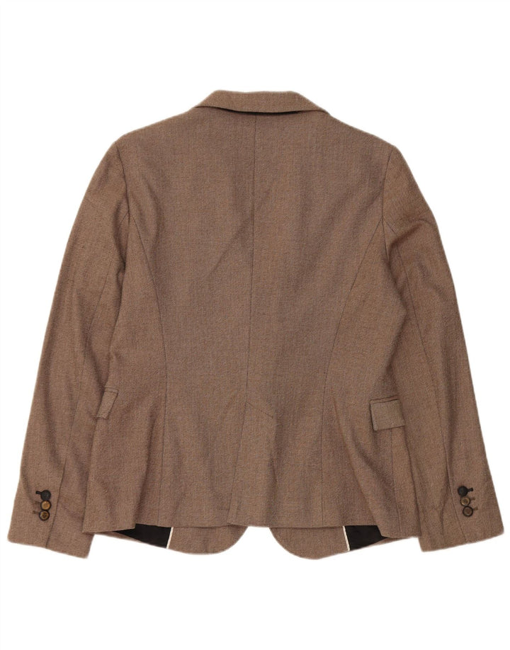 Zara Dame 1 Knap Blazer Jacket UK 14 Stor Brun Polyester