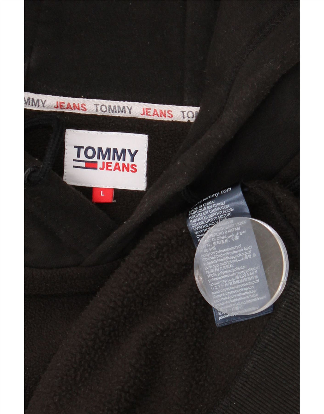 TOMMY HILFIGER Mens Hooded Fleece Jumper Large Black Polyester Vintage Tommy Hilfiger and Second-Hand Tommy Hilfiger from Messina Hembry 