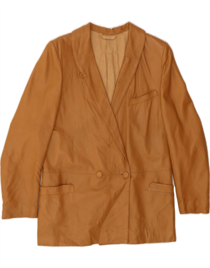 VINTAGE Womens Leather Double Breasted Blazer Jacket IT 42 Medium Beige Vintage Vintage and Second-Hand Vintage from Messina Hembry 