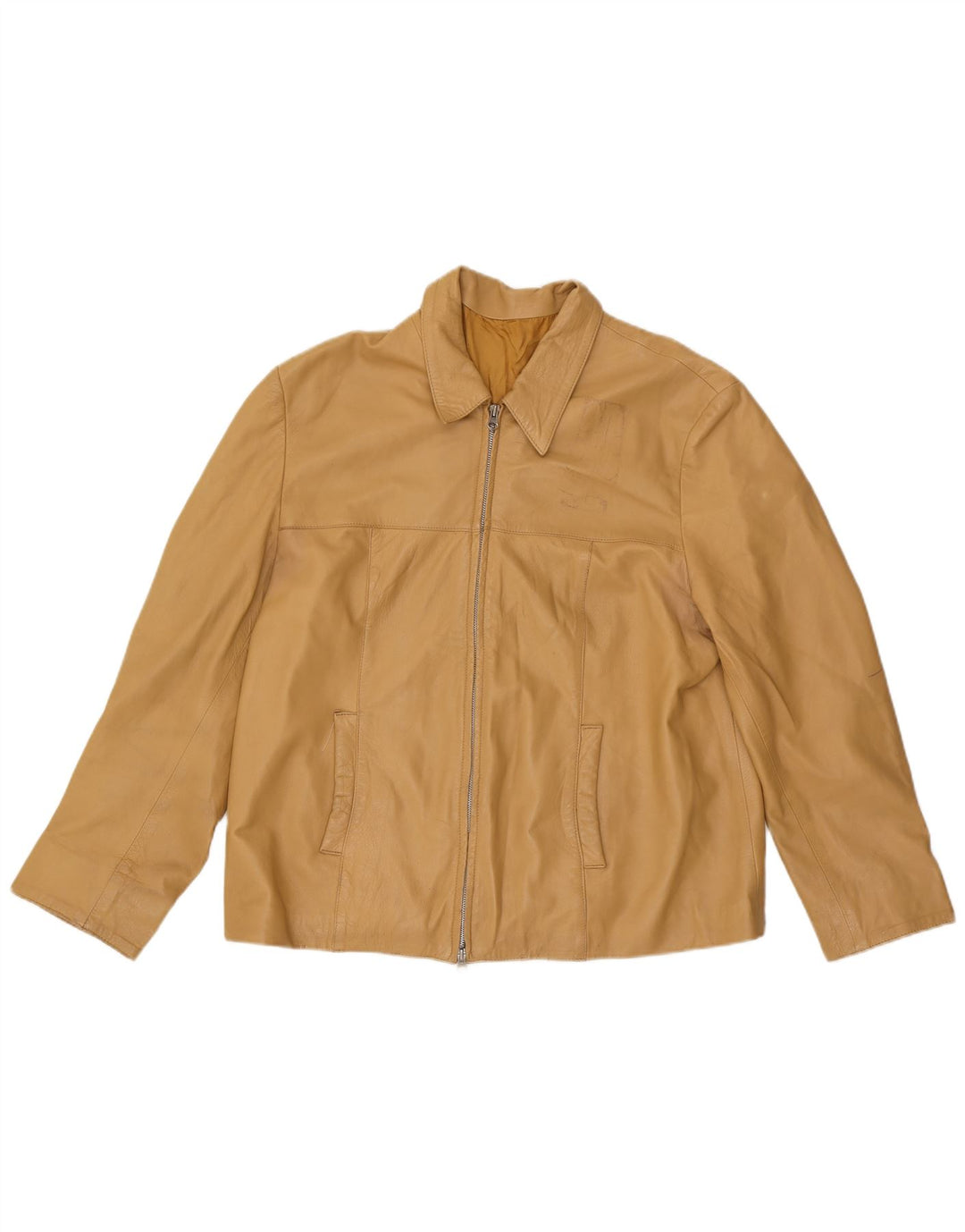 VINTAGE Dame Læderjakke IT 52 2XL Beige Læder