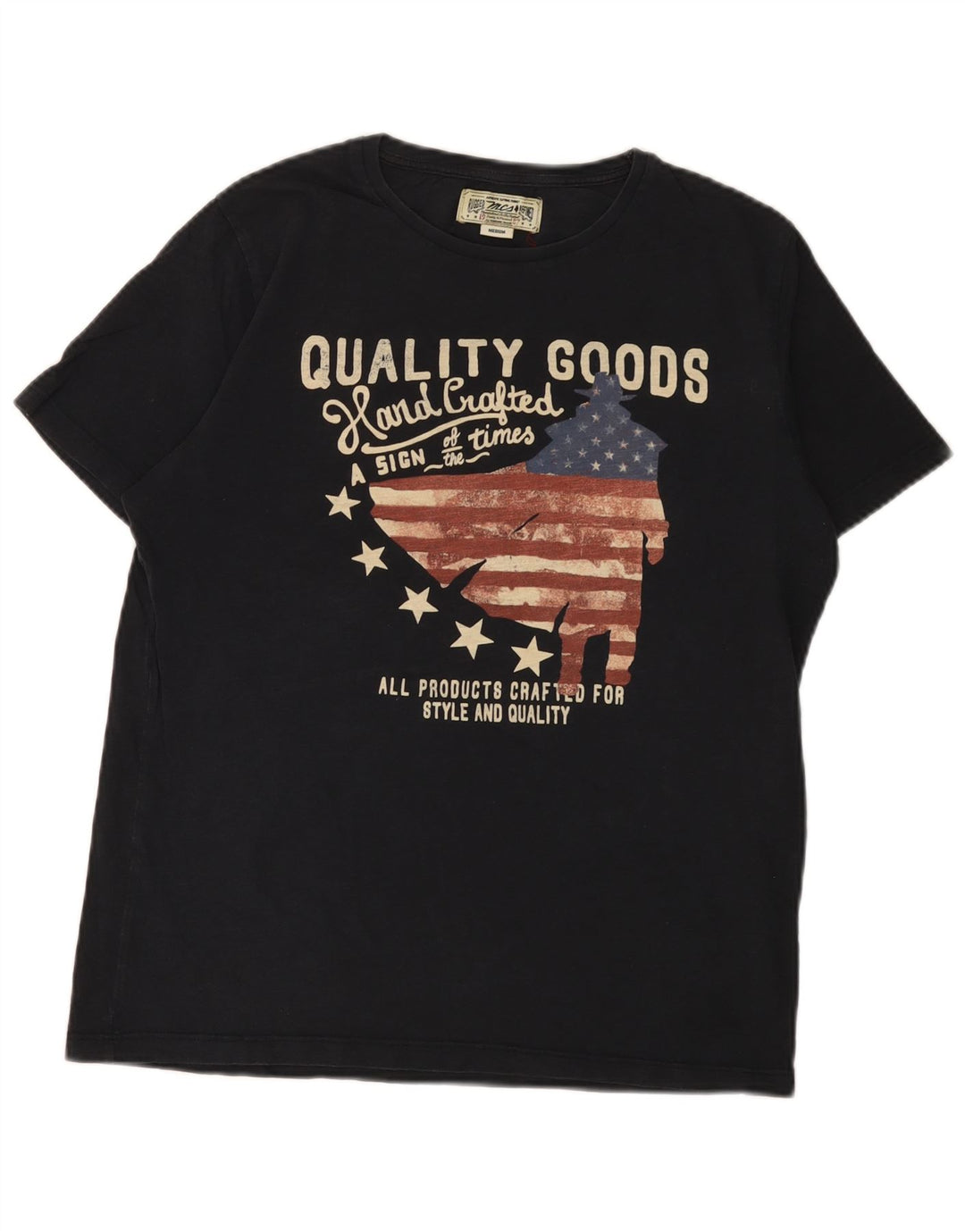 Marlboro Classics Herre grafisk T-shirt Top Medium Navyblå Bomuld