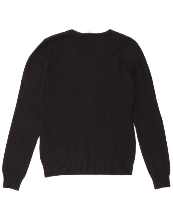 Ralph Lauren Womens V-Neck Jumper Sweater UK 12 Medium Black Merino Wool