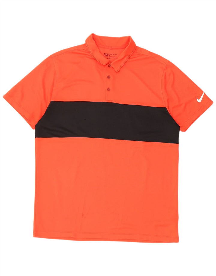Nike Herre Dri Fit Polo Shirt Large Orange Colourblock Polyester