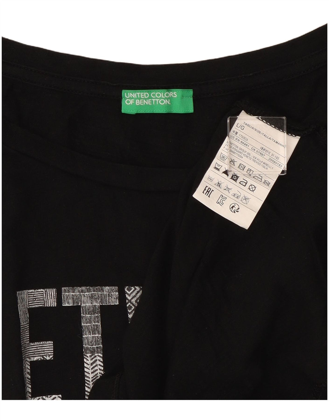 Benetton Kvinder Grafisk Vest Top UK 14 Stor Sort Bomuld