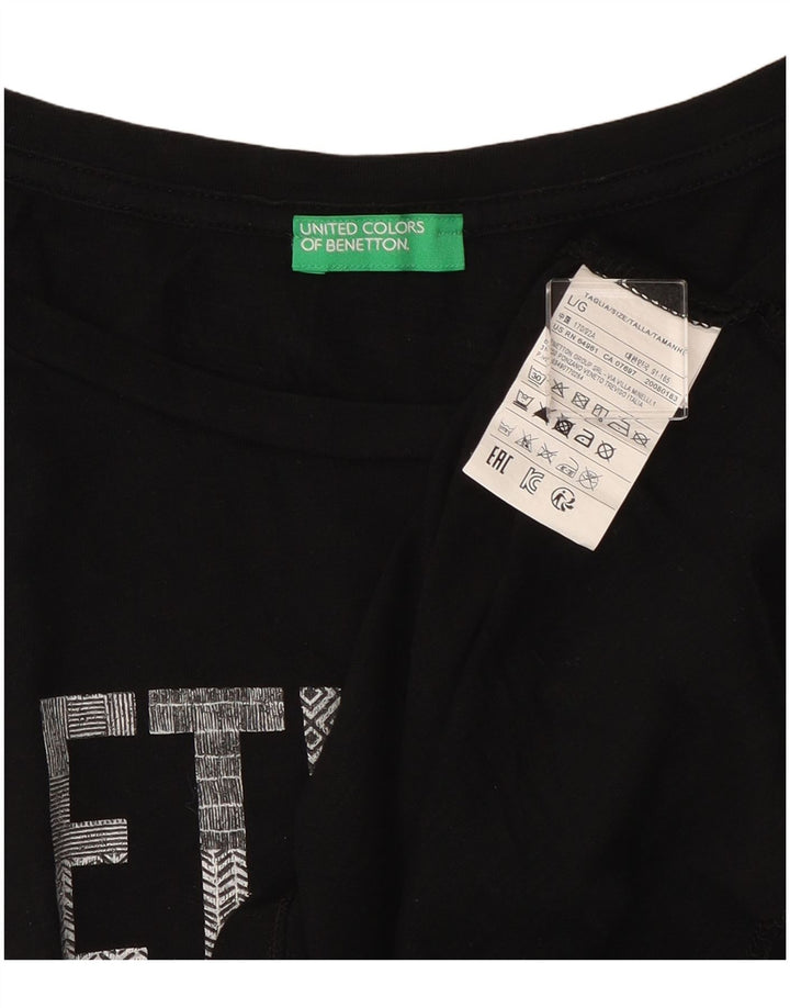 Benetton Kvinder Grafisk Vest Top UK 14 Stor Sort Bomuld