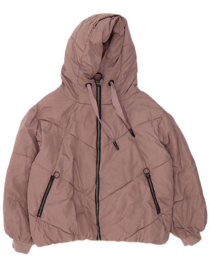 Zara Dame Hætte Oversized Polstret Jakke UK 6 XS Lilla Polyester