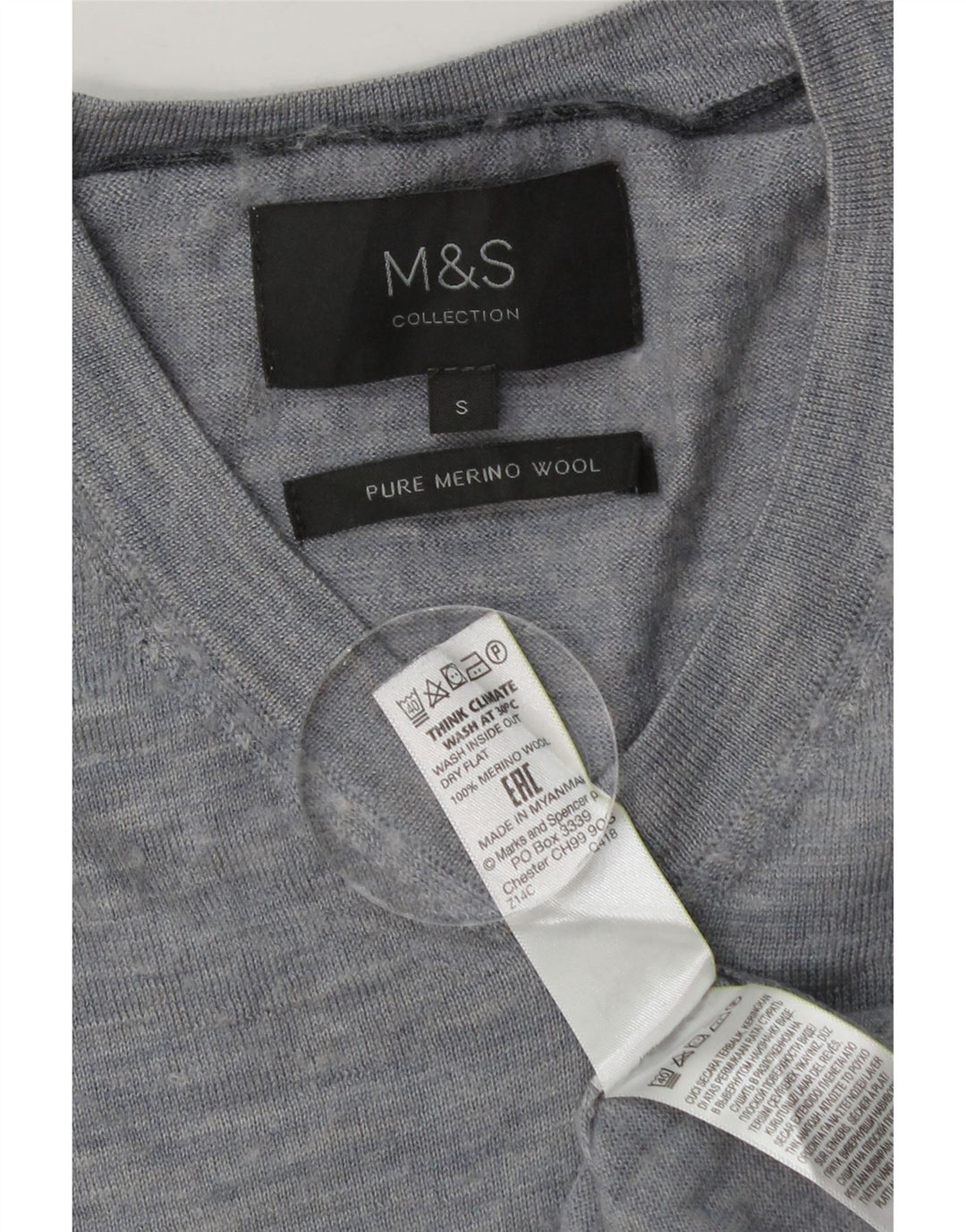 Marks & Spencer Herre V-hals sweater Small Blue Flecked Merino Wool