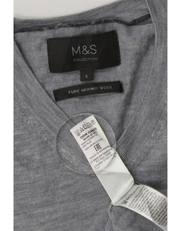 Marks & Spencer Herre V-hals sweater Small Blue Flecked Merino Wool