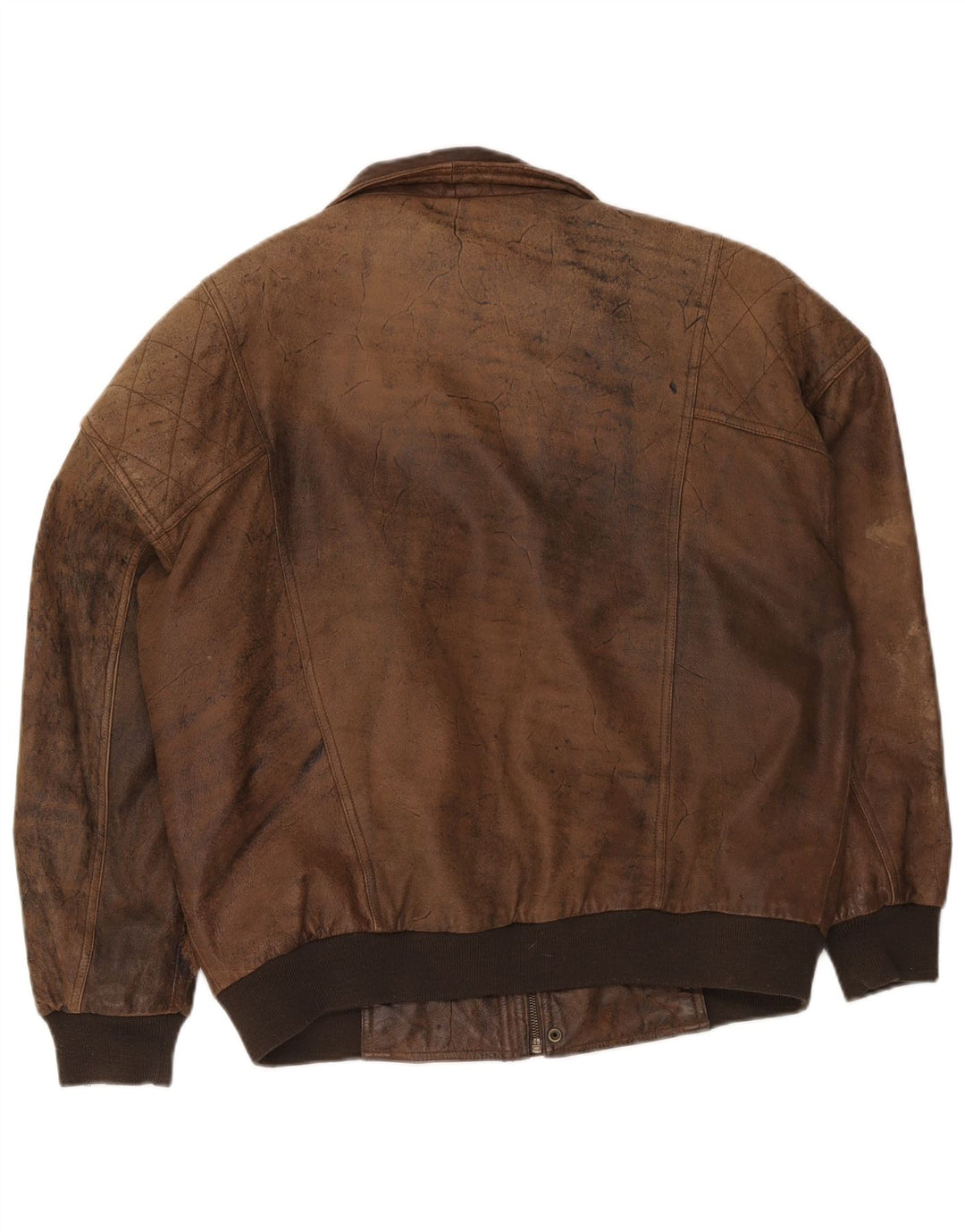 Vintage Herre Læder Bomber Jacket IT 54 2XL Brun