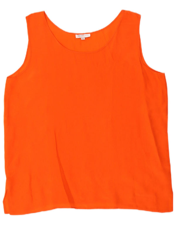 Vintage Dame Ærmeløs Bluse Top UK 20 2XL Orange Silke