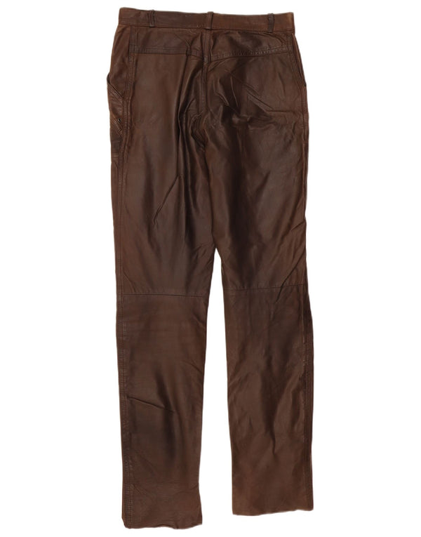 VINTAGE lige læderbukser til kvinder EU 36 Small W28 L30 Brunt læder