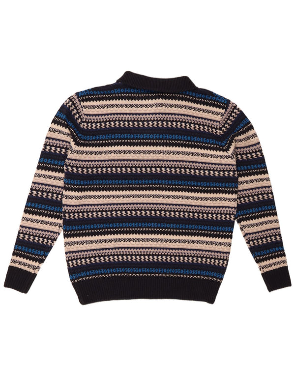 VINTAGE Mens Zip Neck Jumper Sweater Medium Multicoloured Striped Acrylic