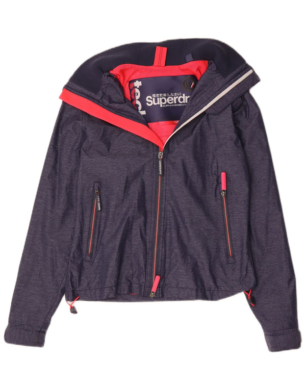 Superdry Regnjakke med hætte til kvinder UK 10 Lille marineblå nylon