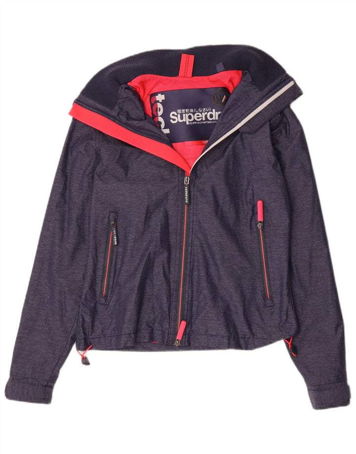Superdry Regnjakke med hætte til kvinder UK 10 Lille marineblå nylon