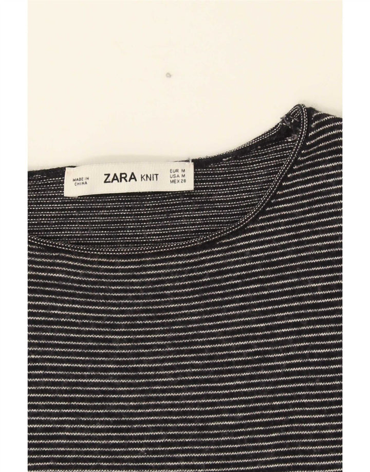 Zara Dame T-Shirt Top UK 12 Mellem marineblå stribet
