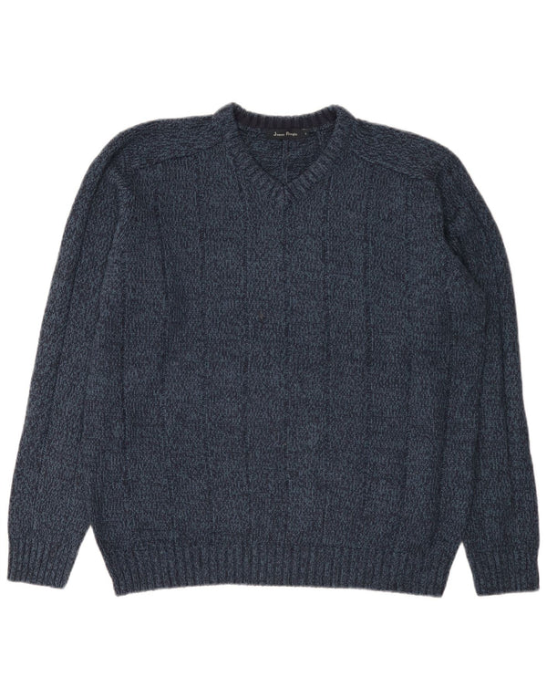 James Pringle Herre V-hals trøje Sweater Large Navy Blue Flecked Acryl