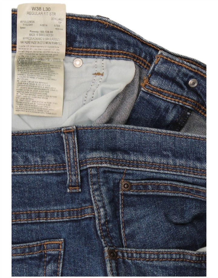 Wrangler Herre Regular Straight Jeans W38 L30 Blå Bomuld