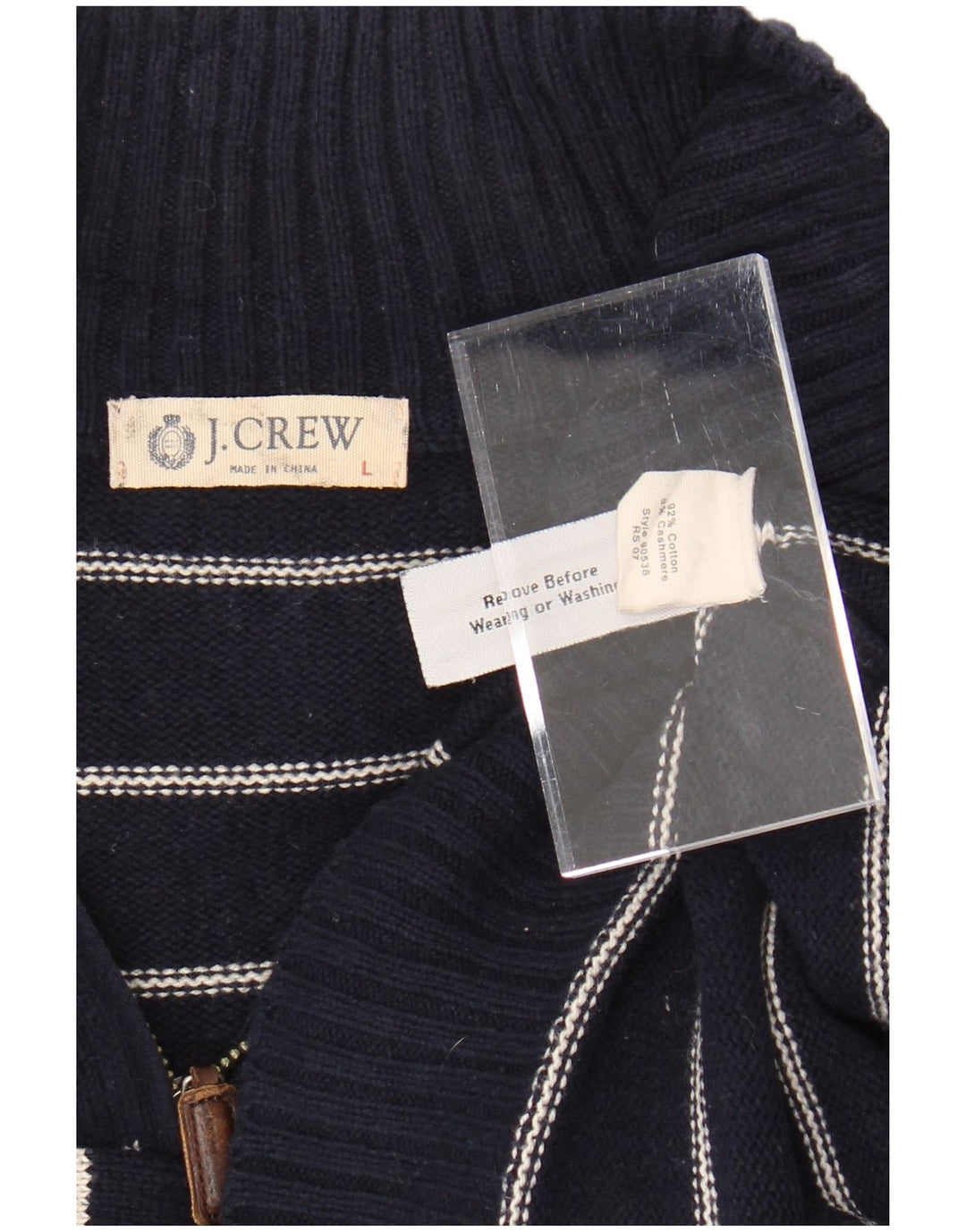 J. CREW Herre sweater med lynlåshals Stor marineblå stribet bomuld