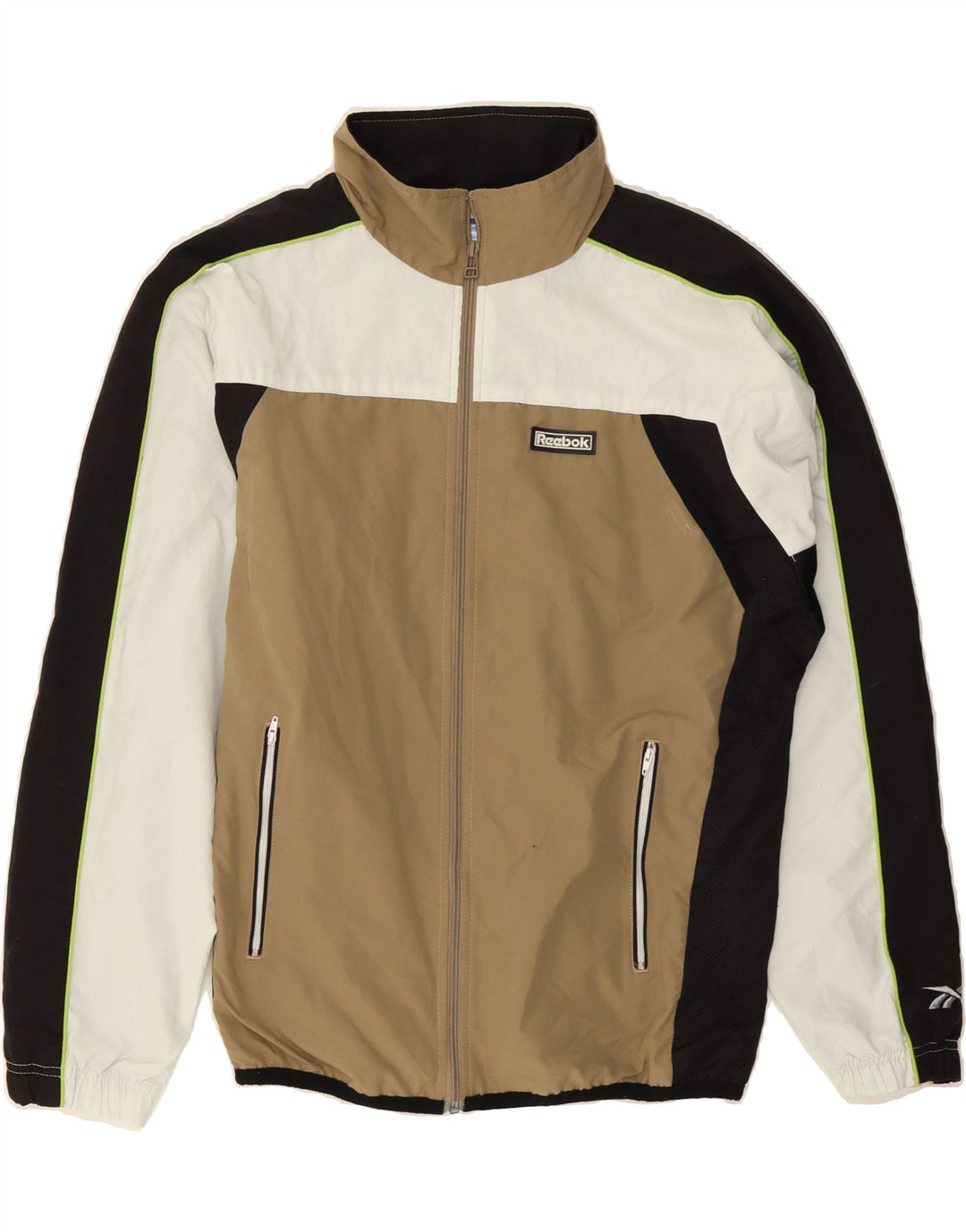 REEBOK Mens Loose Fit Tracksuit Top Jacket XS Beige Colourblock Polyester Vintage Reebok and Second-Hand Reebok from Messina Hembry 