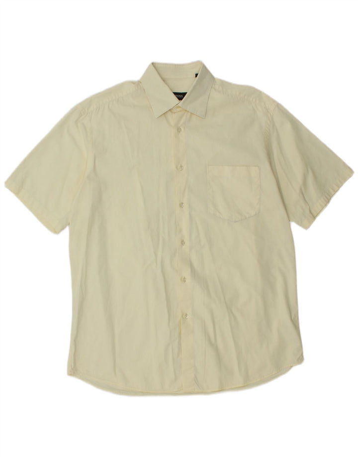 HUGO BOSS Mens Short Sleeve Shirt Size 42 16 1/2 Large Yellow