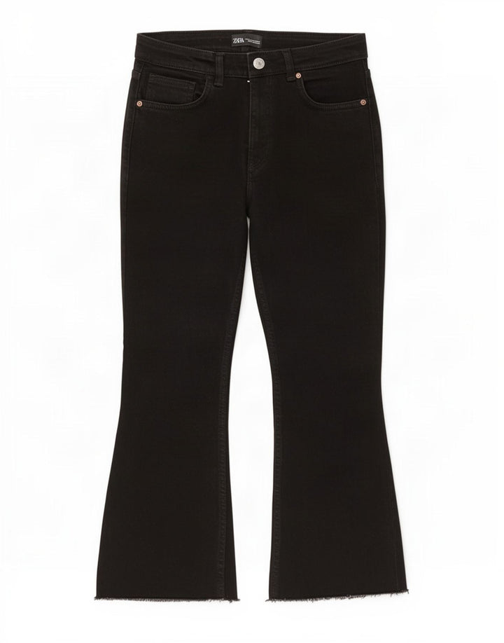 Zara Dame Crop Bootcut Jeans EU 40 Medium W30 L25 Sort