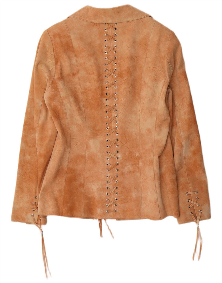 HELLINE Dame Ruskindsjakke UK 12 Medium Beige Tie Dye Læder