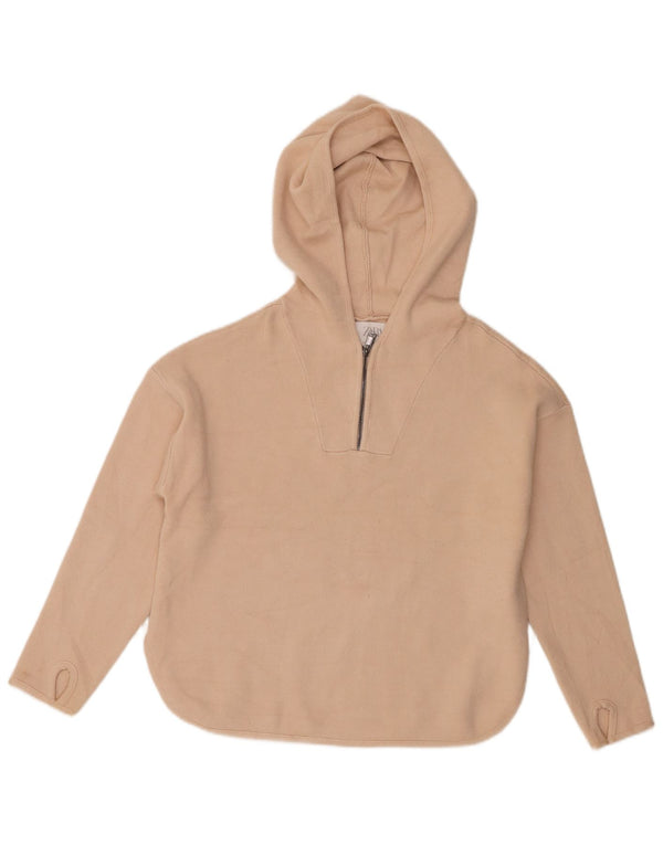 Zara Girls Zip Neck Hoodie Jumper 9-10 år Beige Viscose