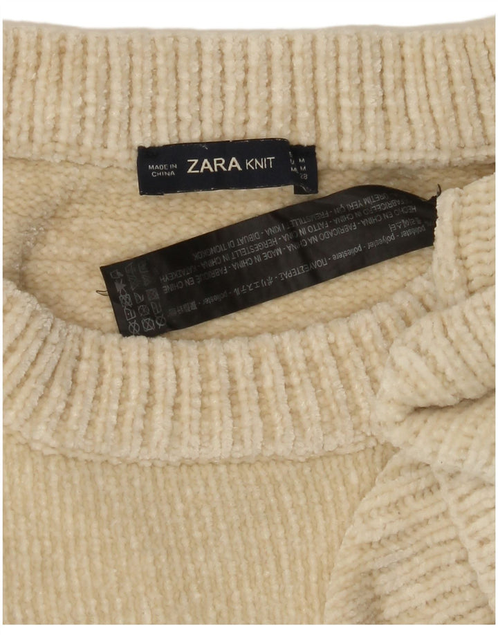 ZARA Dame Oversized Boat Neck Jumper Sweater UK 14 Medium Beige