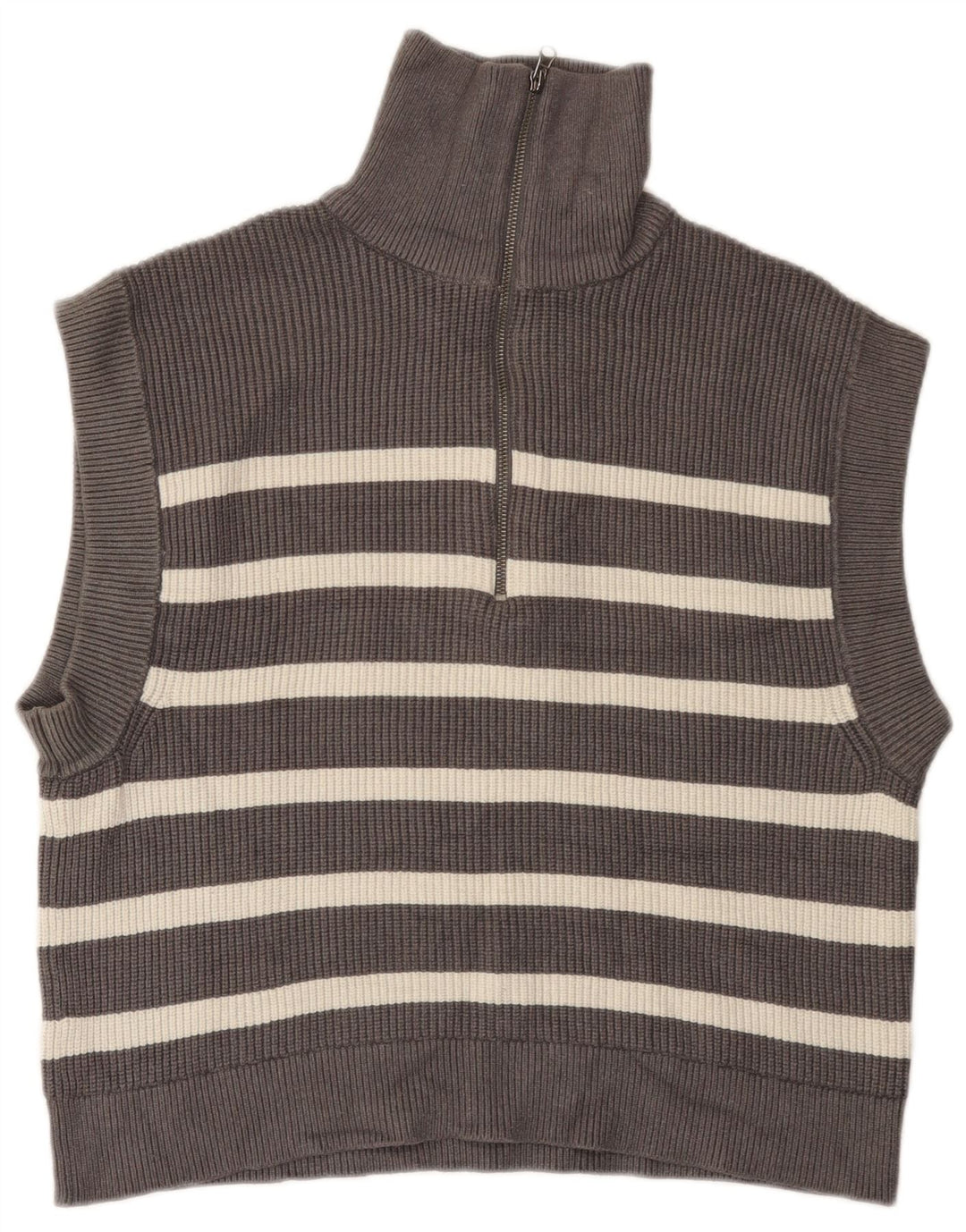 Zara Dame Vest Tank Top UK 14 Medium Grå Stribet