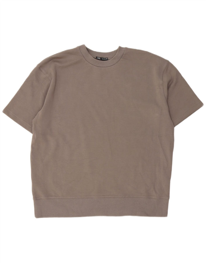 Zara Kortærmet Oversized Sweatshirt Jumper UK 14 Medium Grå til kvinder