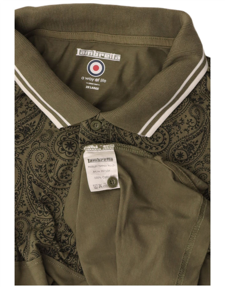 LAMBRETTA Mens Polo Shirt 2XL Khaki Paisley Cotton