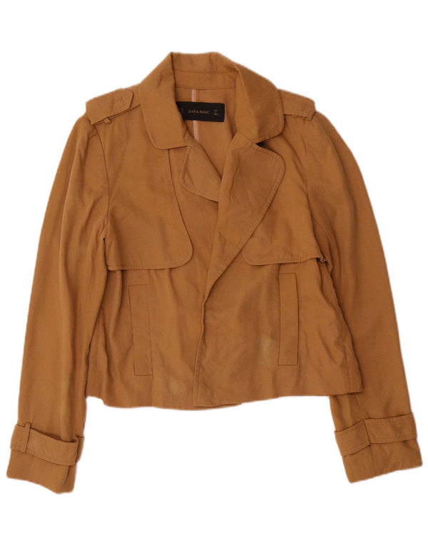 Zara Womens Oversized Crop Open Blazer Jacket UK 6 XS Brown Lyocell