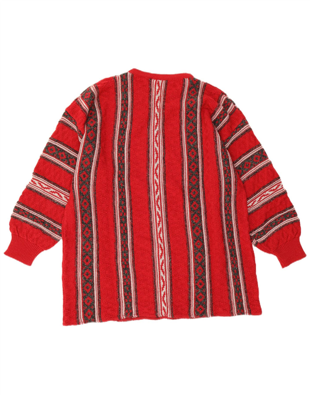 Vintage dame sweater med rund hals EU 46 XL rød geometrisk uld