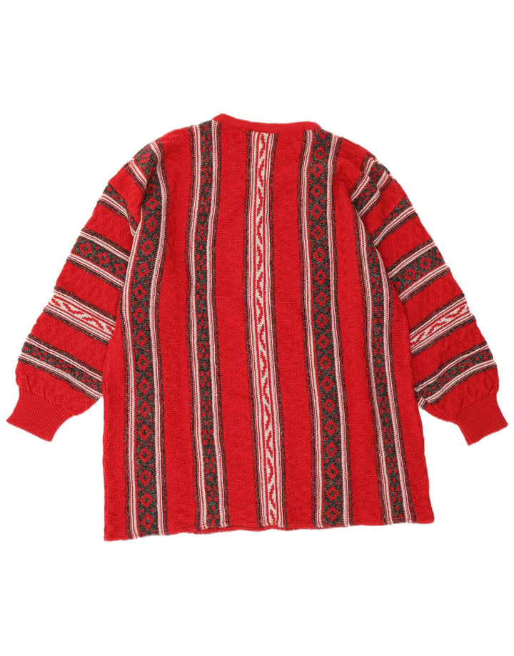 Vintage dame sweater med rund hals EU 46 XL rød geometrisk uld