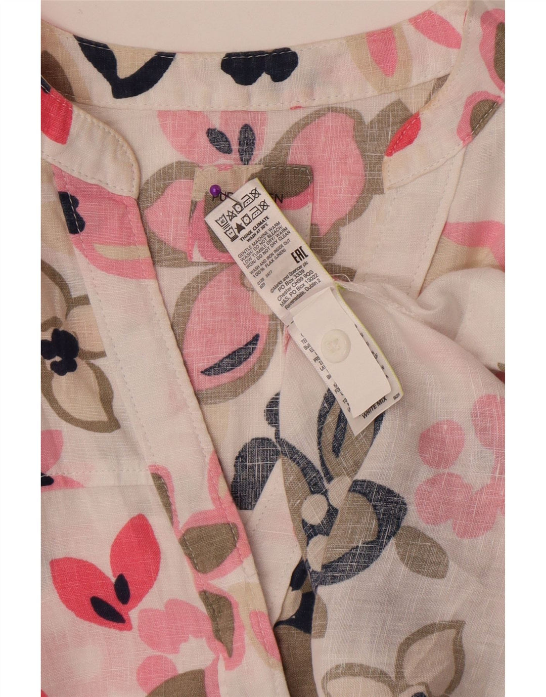 Marks & Spencer Dame Oversized bluse Top UK 12 Medium White Floral Linen