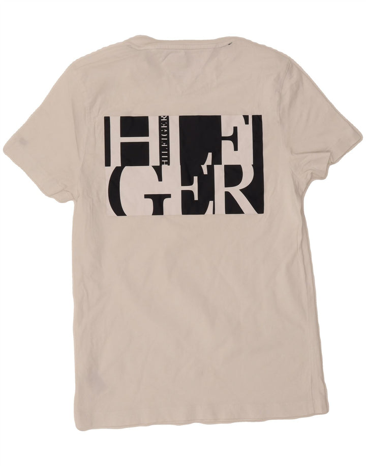 TOMMY HILFIGER Mens Graphic T-Shirt Top Small White Cotton Vintage Tommy Hilfiger and Second-Hand Tommy Hilfiger from Messina Hembry 