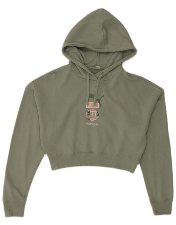 Puma Dame Oversized Crop Grafisk Hoodie Jumper UK 10 Lille grøn bomuld