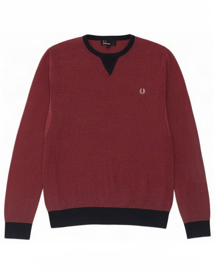 Fred Perry Herre Boat Neck Jumper Sweater Medium Rød Flecked Bomuld